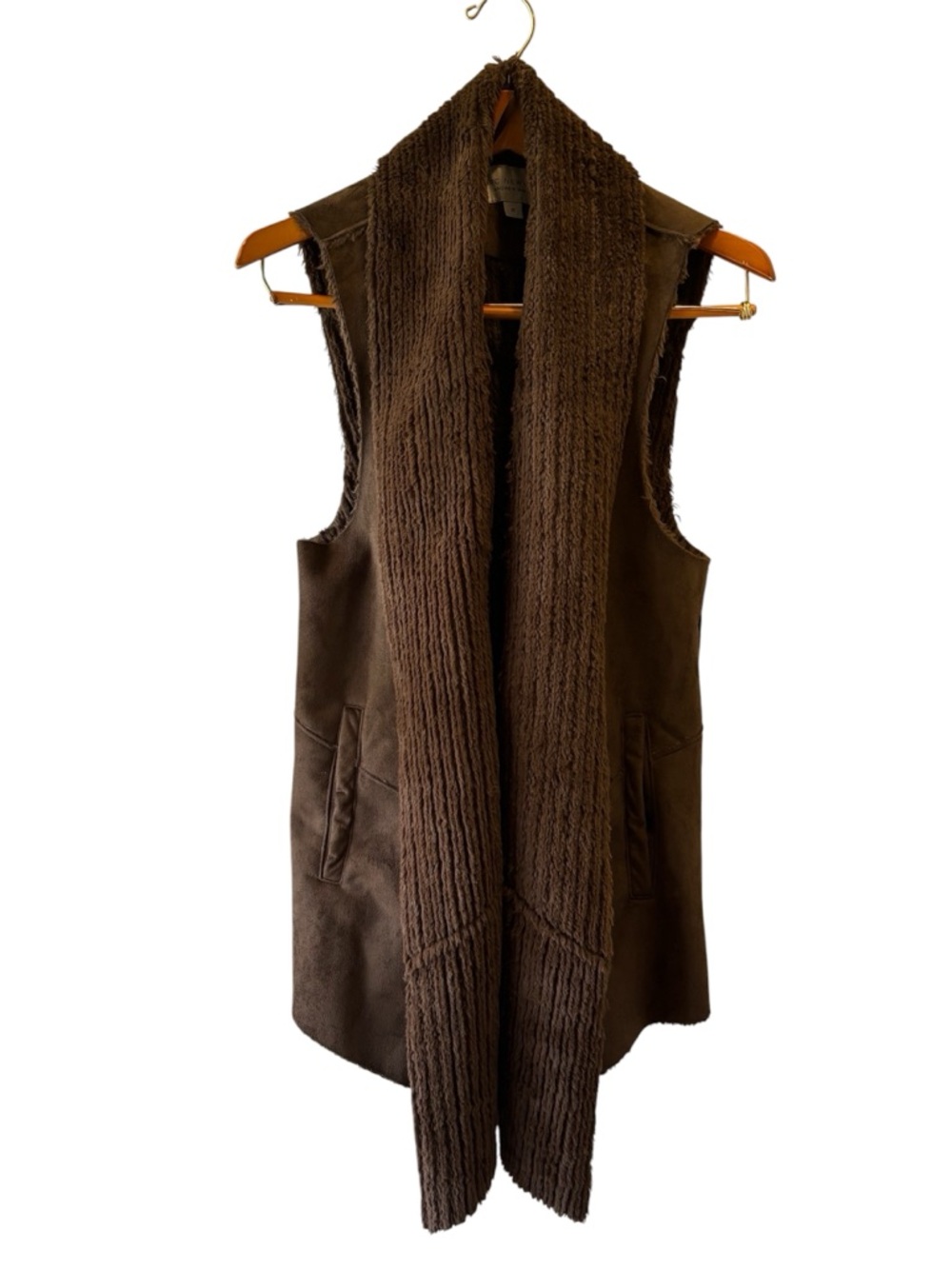 Marc New York Faux Shearling Shaggy Drape Festival Vest Chocolate Brown Size M